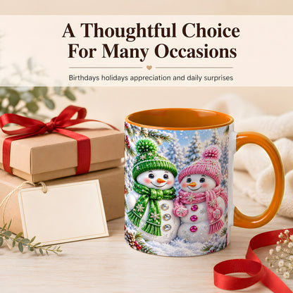 #pl[11oz|Orange] Snowman Couple Coffee Mug, Winter Snowflake Snowman Mug, Ceramic Cup