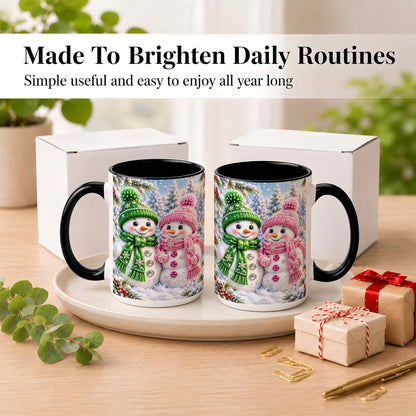 #pl[15oz|Black] Snowman Couple Coffee Mug, Winter Snowflake Snowman Mug, Ceramic Cup