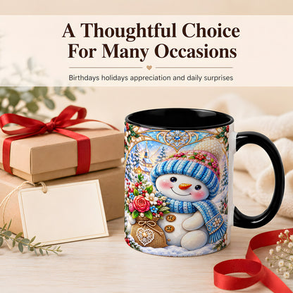 #pl[11oz|Black] Floral Snowman Coffee Mug, Winter Bouquet Snowman Mug, Ceramic Cup