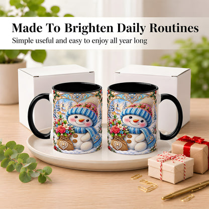 #pl[11oz|Black] Floral Snowman Coffee Mug, Winter Bouquet Snowman Mug, Ceramic Cup