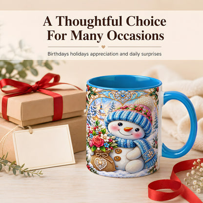 #pl[11oz|Blue] Floral Snowman Coffee Mug, Winter Bouquet Snowman Mug, Ceramic Cup