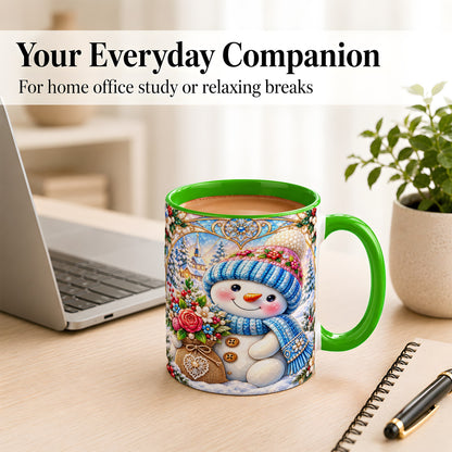 #pl[11oz|Green] Floral Snowman Coffee Mug, Winter Bouquet Snowman Mug, Ceramic Cup