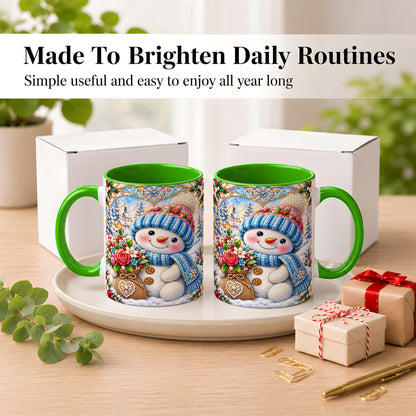 #pl[11oz|Green] Floral Snowman Coffee Mug, Winter Bouquet Snowman Mug, Ceramic Cup