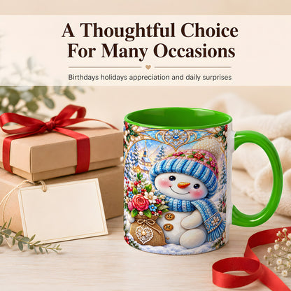 #pl[11oz|Green] Floral Snowman Coffee Mug, Winter Bouquet Snowman Mug, Ceramic Cup