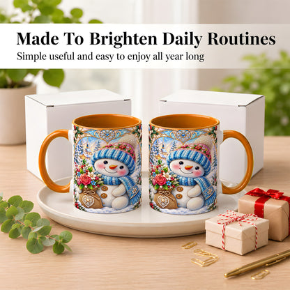 #pl[11oz|Orange] Floral Snowman Coffee Mug, Winter Bouquet Snowman Mug, Ceramic Cup