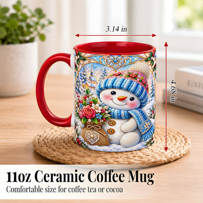 #pl[11oz|Red] Floral Snowman Coffee Mug, Winter Bouquet Snowman Mug, Ceramic Cup