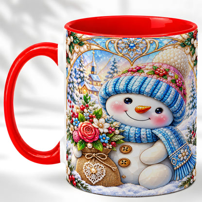 Floral Snowman Coffee Mug, Winter Bouquet Snowman Mug, Ceramic Cup