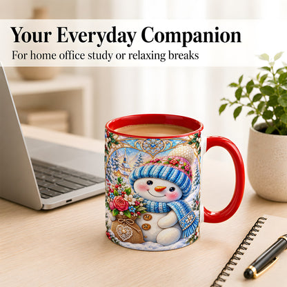 #pl[11oz|Red] Floral Snowman Coffee Mug, Winter Bouquet Snowman Mug, Ceramic Cup