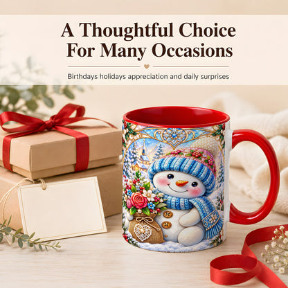 #pl[11oz|Red] Floral Snowman Coffee Mug, Winter Bouquet Snowman Mug, Ceramic Cup