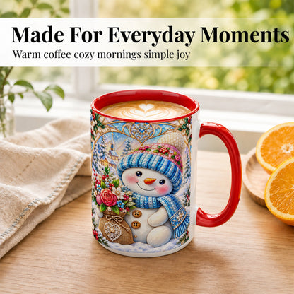 #pl[15oz|Red] Floral Snowman Coffee Mug, Winter Bouquet Snowman Mug, Ceramic Cup