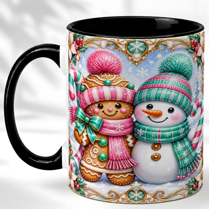 #pl[11oz|Black] Gingerbread Snowman Coffee Mug, Candy Cane Winter Mug, Ceramic Cup