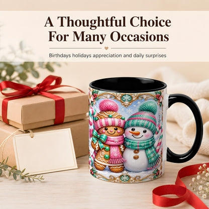 #pl[11oz|Black] Gingerbread Snowman Coffee Mug, Candy Cane Winter Mug, Ceramic Cup