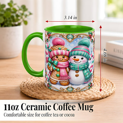 #pl[11oz|Green] Gingerbread Snowman Coffee Mug, Candy Cane Winter Mug, Ceramic Cup
