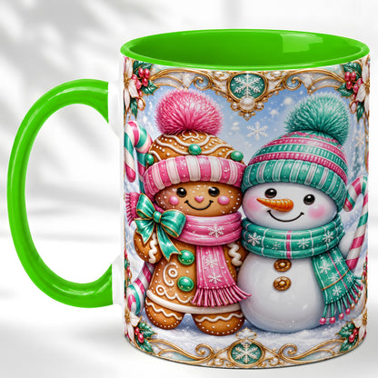 #pl[11oz|Green] Gingerbread Snowman Coffee Mug, Candy Cane Winter Mug, Ceramic Cup