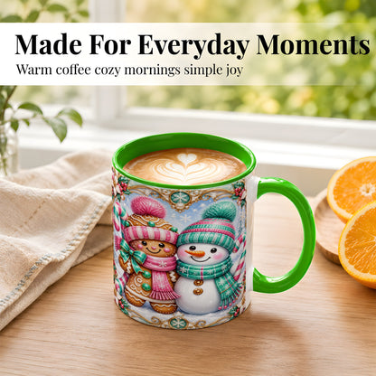 #pl[11oz|Green] Gingerbread Snowman Coffee Mug, Candy Cane Winter Mug, Ceramic Cup