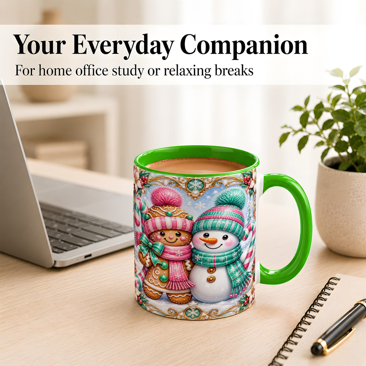 #pl[11oz|Green] Gingerbread Snowman Coffee Mug, Candy Cane Winter Mug, Ceramic Cup