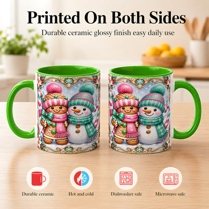 #pl[11oz|Green] Gingerbread Snowman Coffee Mug, Candy Cane Winter Mug, Ceramic Cup