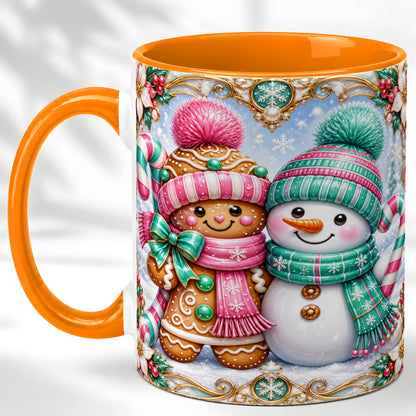 #pl[11oz|Orange] Gingerbread Snowman Coffee Mug, Candy Cane Winter Mug, Ceramic Cup