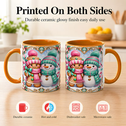 #pl[11oz|Orange] Gingerbread Snowman Coffee Mug, Candy Cane Winter Mug, Ceramic Cup