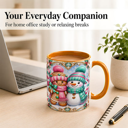 #pl[11oz|Orange] Gingerbread Snowman Coffee Mug, Candy Cane Winter Mug, Ceramic Cup