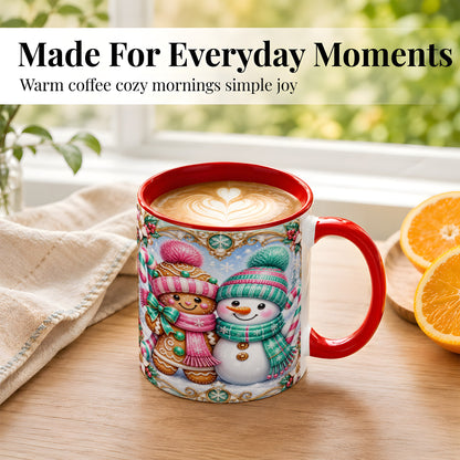 #pl[11oz|Red] Gingerbread Snowman Coffee Mug, Candy Cane Winter Mug, Ceramic Cup