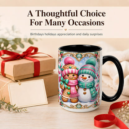 #pl[15oz|Black] Gingerbread Snowman Coffee Mug, Candy Cane Winter Mug, Ceramic Cup