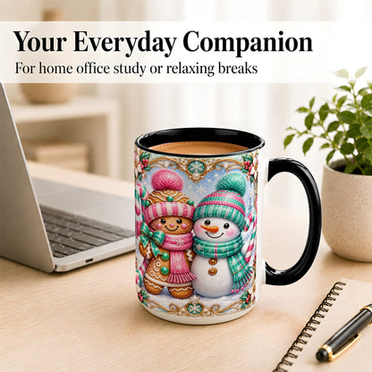 #pl[15oz|Black] Gingerbread Snowman Coffee Mug, Candy Cane Winter Mug, Ceramic Cup