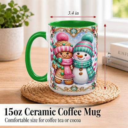 #pl[15oz|Green] Gingerbread Snowman Coffee Mug, Candy Cane Winter Mug, Ceramic Cup