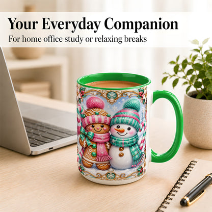 #pl[15oz|Green] Gingerbread Snowman Coffee Mug, Candy Cane Winter Mug, Ceramic Cup