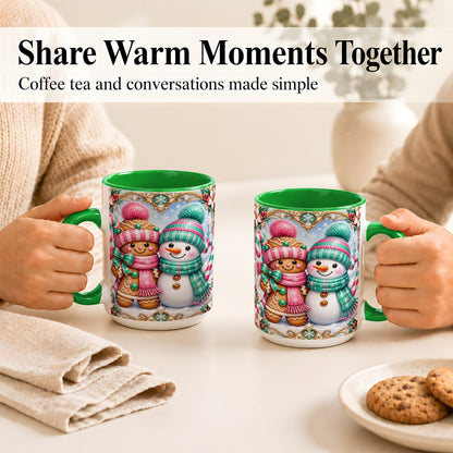 #pl[15oz|Green] Gingerbread Snowman Coffee Mug, Candy Cane Winter Mug, Ceramic Cup