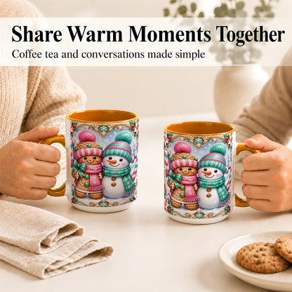 #pl[15oz|Orange] Gingerbread Snowman Coffee Mug, Candy Cane Winter Mug, Ceramic Cup