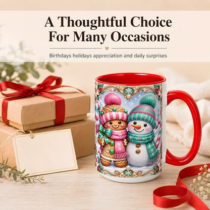 #pl[15oz|Red] Gingerbread Snowman Coffee Mug, Candy Cane Winter Mug, Ceramic Cup
