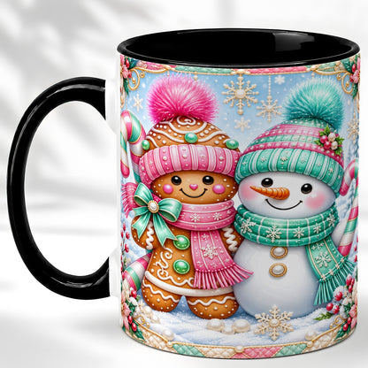 #pl[11oz|Black] Gingerbread Snowman Coffee Mug, Pastel Winter Mug, Ceramic Cup