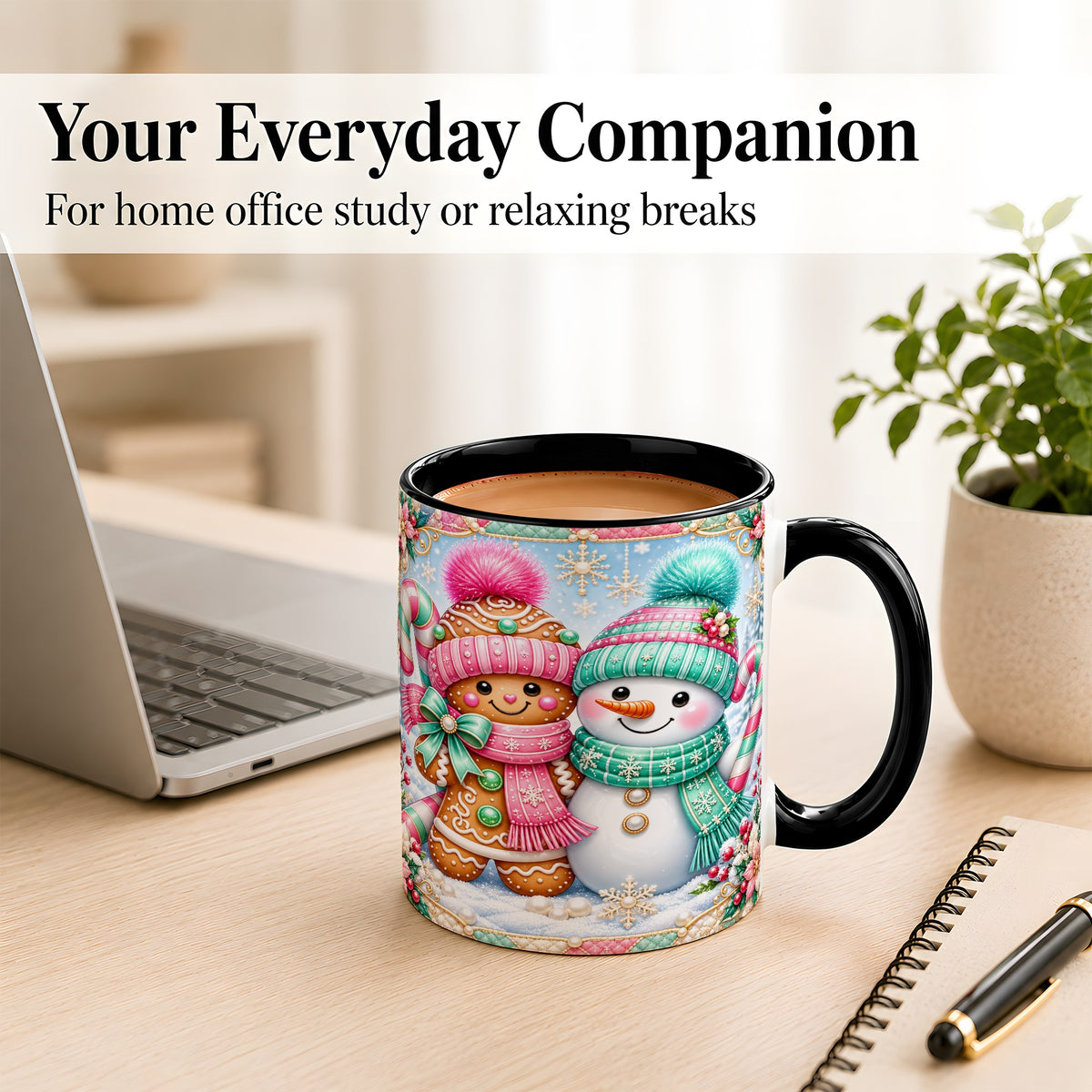 #pl[11oz|Black] Gingerbread Snowman Coffee Mug, Pastel Winter Mug, Ceramic Cup