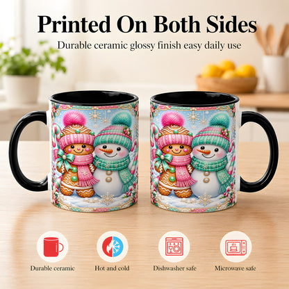 #pl[11oz|Black] Gingerbread Snowman Coffee Mug, Pastel Winter Mug, Ceramic Cup