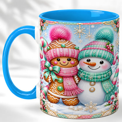 #pl[11oz|Blue] Gingerbread Snowman Coffee Mug, Pastel Winter Mug, Ceramic Cup