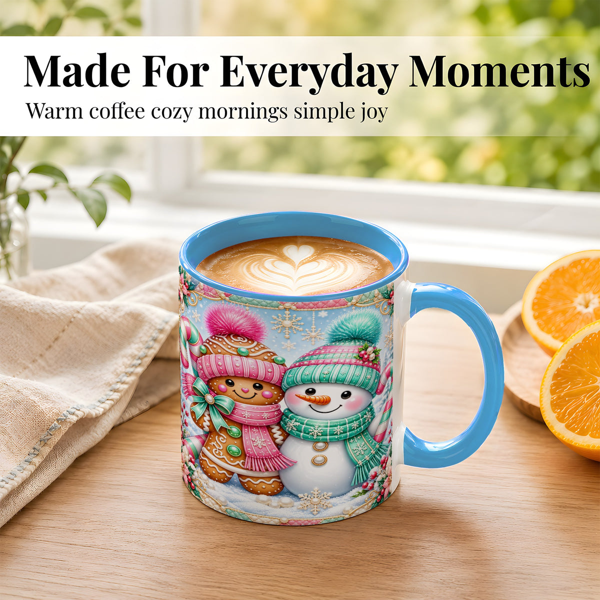 #pl[11oz|Blue] Gingerbread Snowman Coffee Mug, Pastel Winter Mug, Ceramic Cup