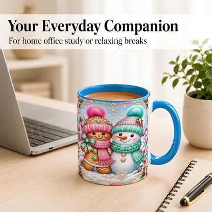 #pl[11oz|Blue] Gingerbread Snowman Coffee Mug, Pastel Winter Mug, Ceramic Cup