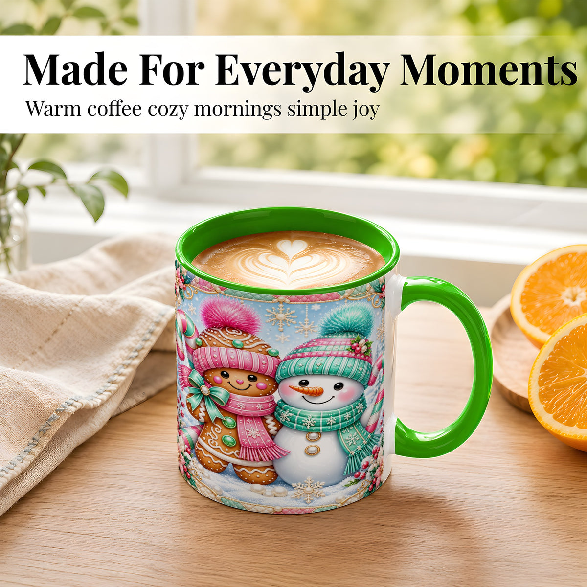 #pl[11oz|Green] Gingerbread Snowman Coffee Mug, Pastel Winter Mug, Ceramic Cup