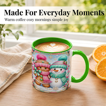 #pl[11oz|Green] Gingerbread Snowman Coffee Mug, Pastel Winter Mug, Ceramic Cup