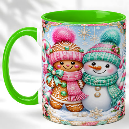 #pl[11oz|Green] Gingerbread Snowman Coffee Mug, Pastel Winter Mug, Ceramic Cup