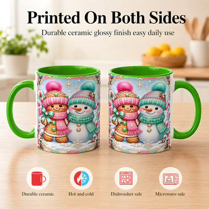 #pl[11oz|Green] Gingerbread Snowman Coffee Mug, Pastel Winter Mug, Ceramic Cup
