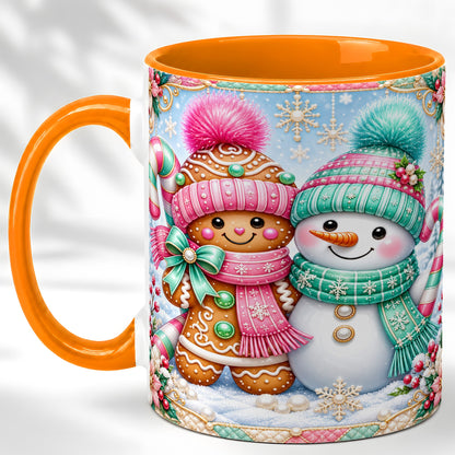 #pl[11oz|Orange] Gingerbread Snowman Coffee Mug, Pastel Winter Mug, Ceramic Cup