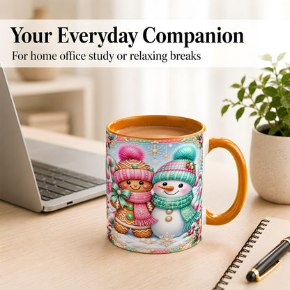 #pl[11oz|Orange] Gingerbread Snowman Coffee Mug, Pastel Winter Mug, Ceramic Cup