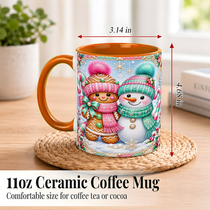 #pl[11oz|Orange] Gingerbread Snowman Coffee Mug, Pastel Winter Mug, Ceramic Cup