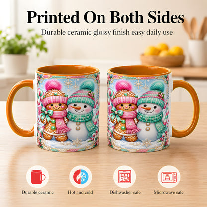 #pl[11oz|Orange] Gingerbread Snowman Coffee Mug, Pastel Winter Mug, Ceramic Cup