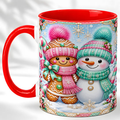 Gingerbread Snowman Coffee Mug, Pastel Winter Mug, Ceramic Cup