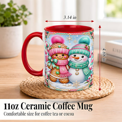 #pl[11oz|Red] Gingerbread Snowman Coffee Mug, Pastel Winter Mug, Ceramic Cup