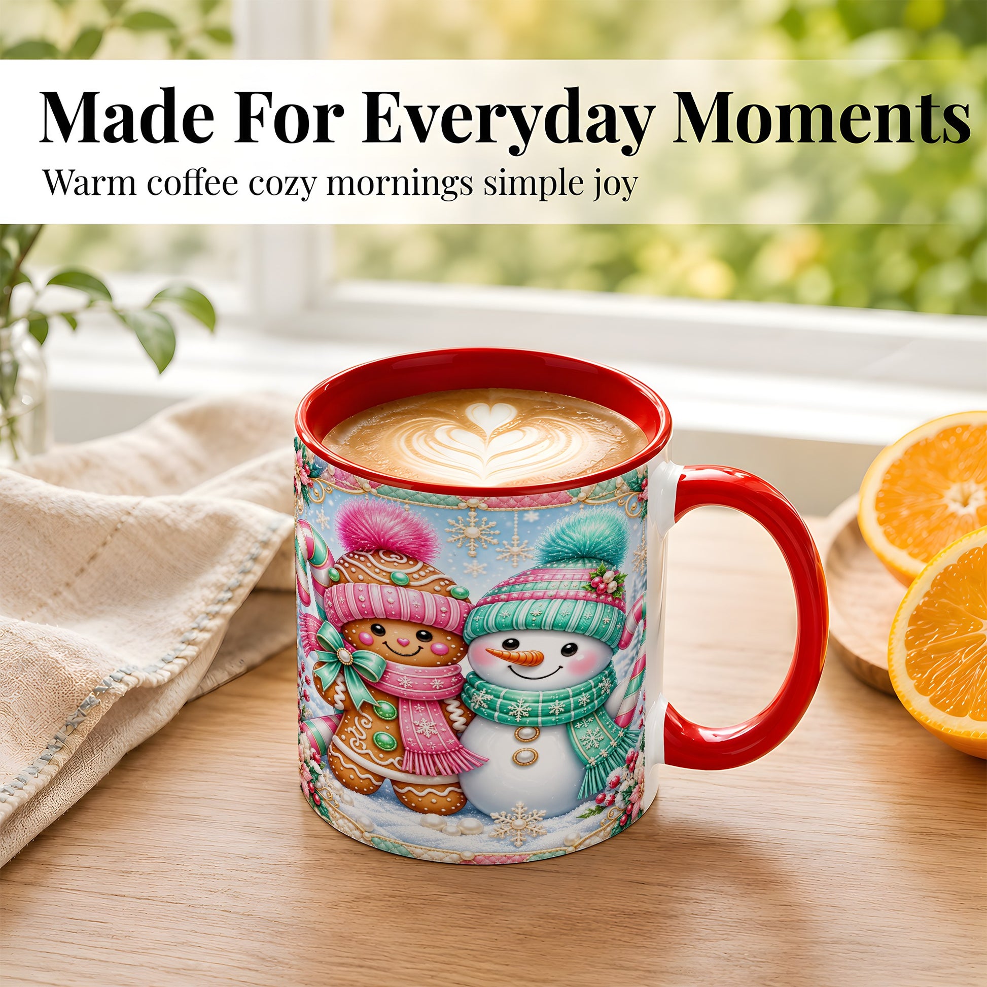 #pl[11oz|Red] Gingerbread Snowman Coffee Mug, Pastel Winter Mug, Ceramic Cup