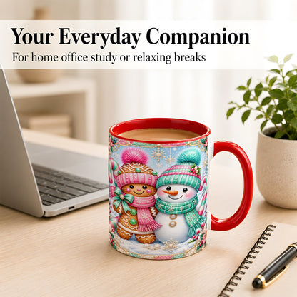 #pl[11oz|Red] Gingerbread Snowman Coffee Mug, Pastel Winter Mug, Ceramic Cup